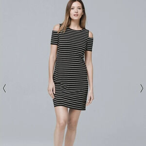 WHITE HOUSE BLACK MARKET WHBM Cold Shoulder Stripe Jersey Knit Shift Dress sz S